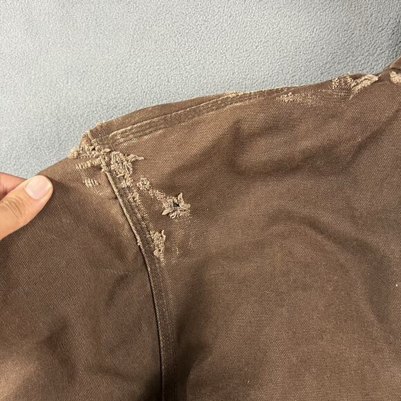 Carhartt Jacket Mens 2XL Brown Hooded Full Zip Up Canvas Quilt Lined Workwear - Picture 7 of 12